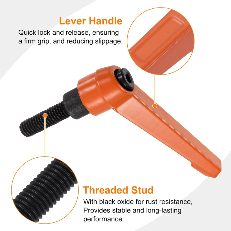 Clamping Lever Handles for Lathe, M8x25mm Male Thread Orange 2Pcs
