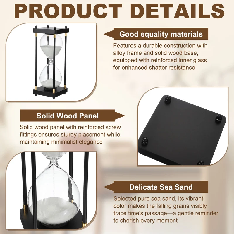 Large Decorative Sand Timer, 30 Min Modern Wooden Hour Glass, White(Style 1)