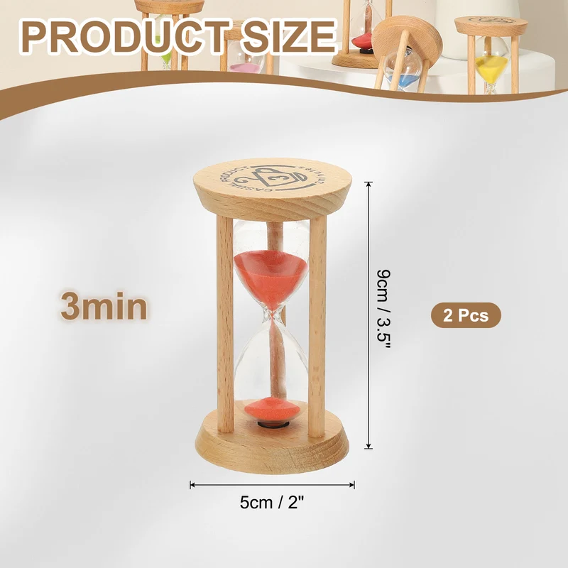 2Pcs 3 Minutes Sand Timer, Wooden Sand Watch for Home, Red