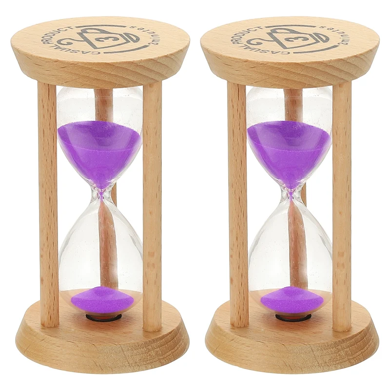2Pcs 3 Minutes Sand Timer, Wooden Sand Watch for Home, Purple
