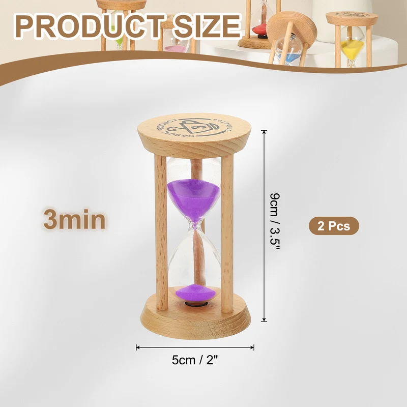 2Pcs 3 Minutes Sand Timer, Wooden Sand Watch for Home, Purple