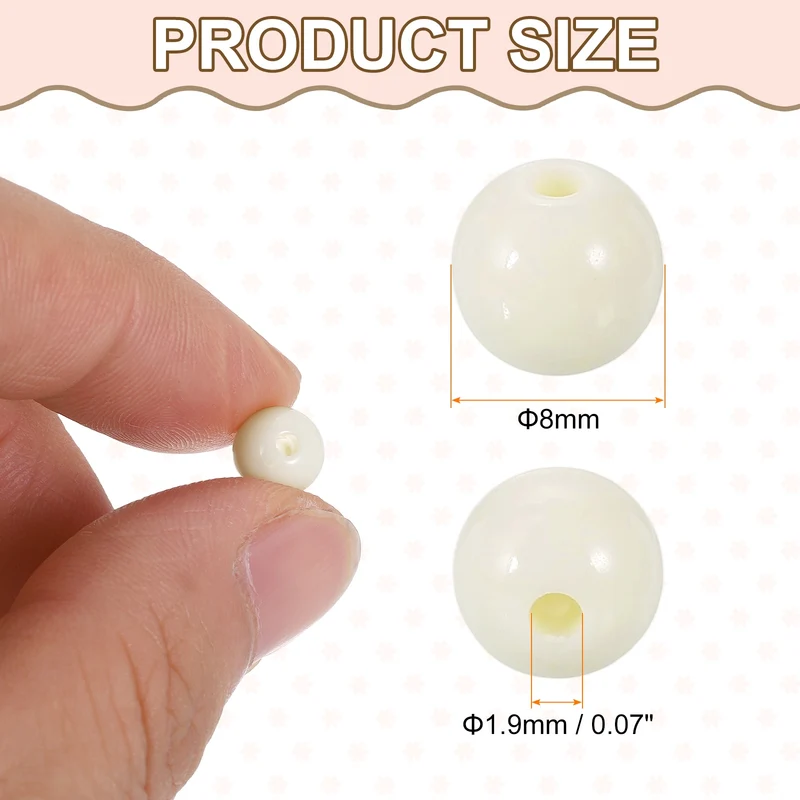 200pcs Creamy White Acrylic Round Beads 8mm Plastic Resin Loose Bead