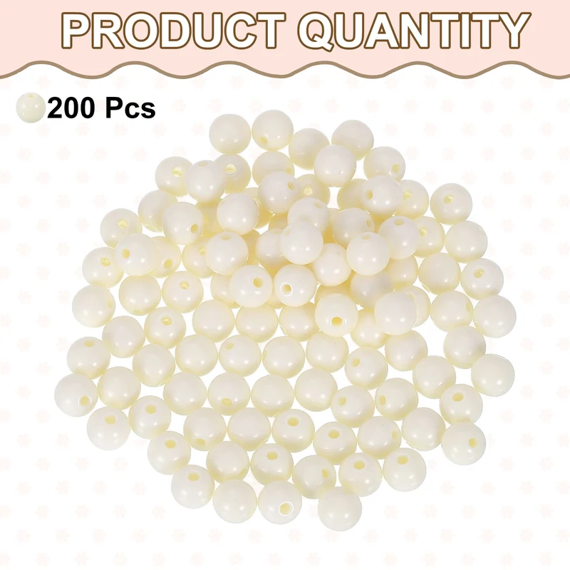 200pcs Creamy White Acrylic Round Beads 8mm Plastic Resin Loose Bead