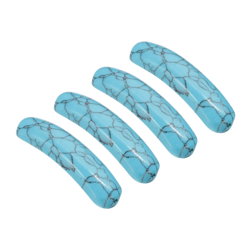 4 Pcs Natural Stone, 36 x 10 mm Natural Curved Clear Quartz Stone Crystal Handmade Jade Flat Beads for DIY Crafting, Blue Pine