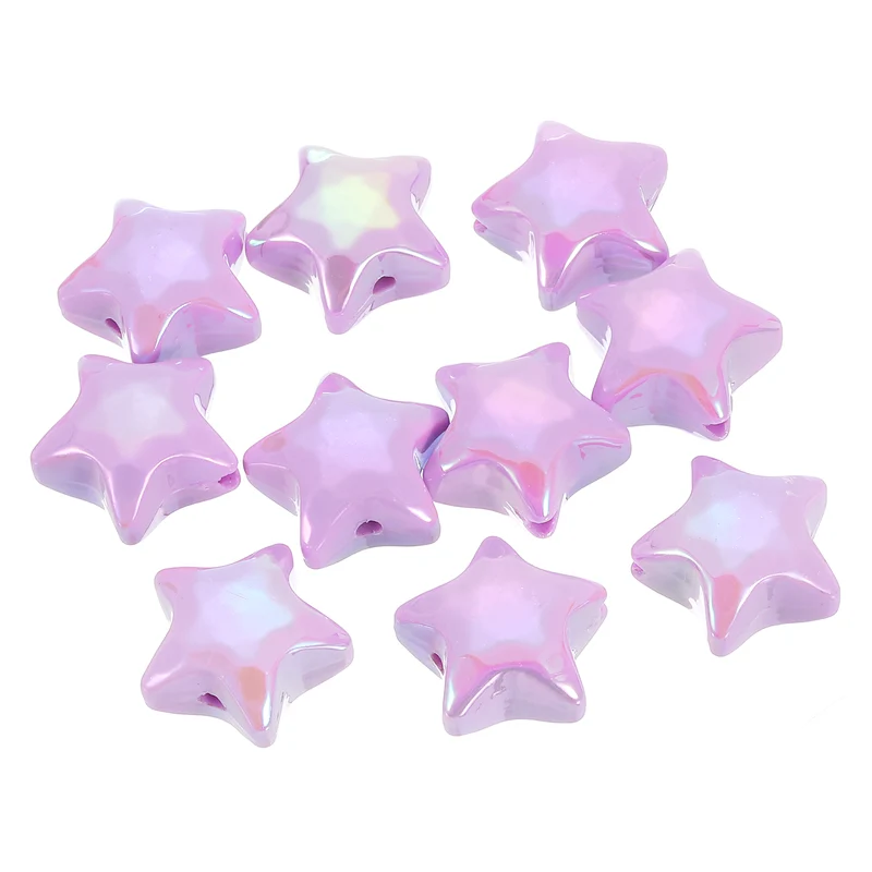 10Pcs Star Shaped Beads, 12x19mm Lovely Acrylic Star Bulk Bead (Purple)
