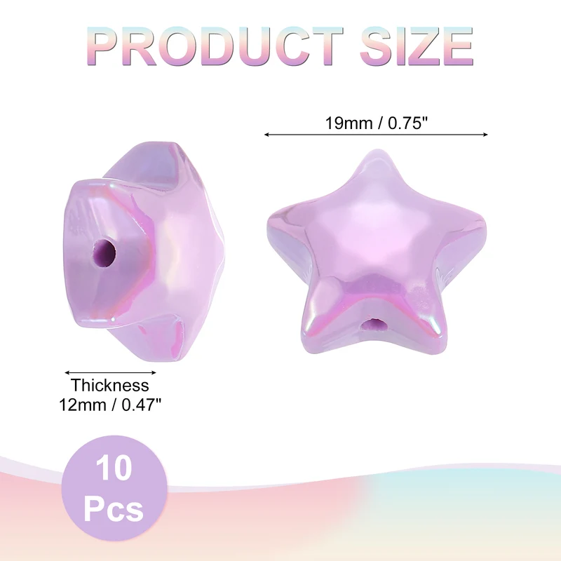 10Pcs Star Shaped Beads, 12x19mm Lovely Acrylic Star Bulk Bead (Purple)