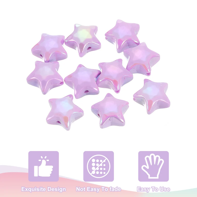 10Pcs Star Shaped Beads, 12x19mm Lovely Acrylic Star Bulk Bead (Purple)