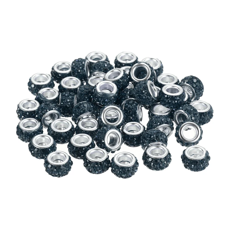 50Pcs European Large Hole Beads Rhinestone Craft Beads Navy Blue