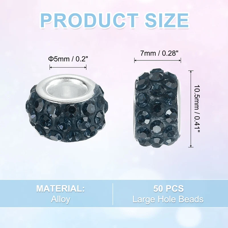 50Pcs European Large Hole Beads Rhinestone Craft Beads Navy Blue