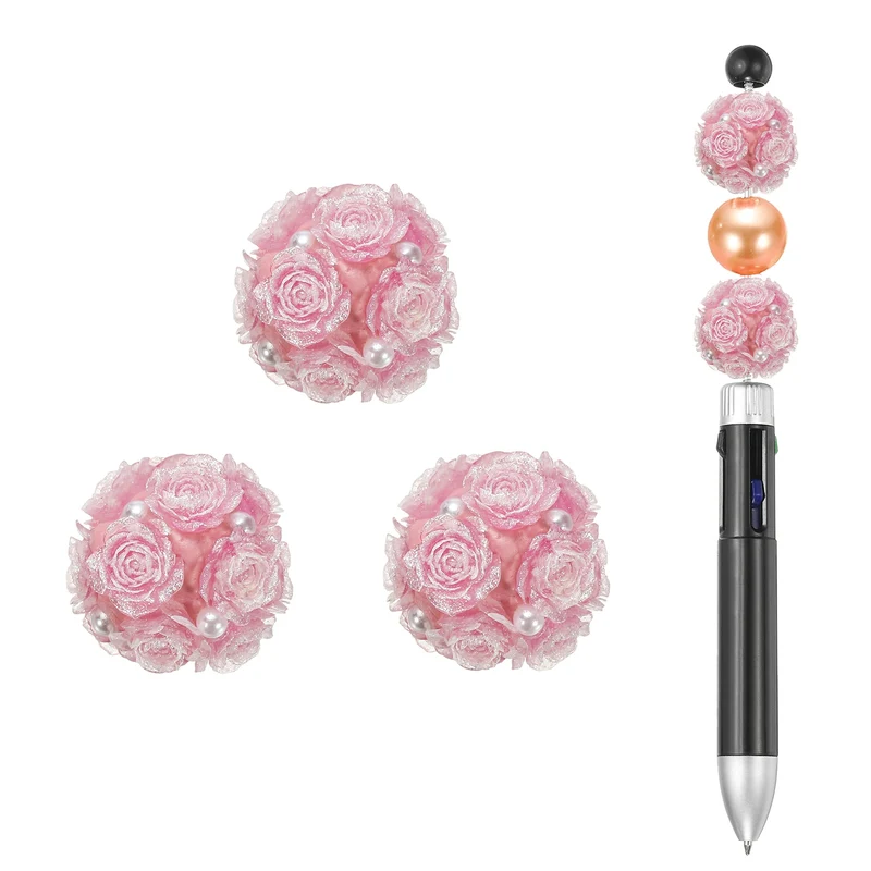 5 Pcs Rhinestone Focal Beads for Pens, 0.8" Glass Flower Beads, Dark Pink