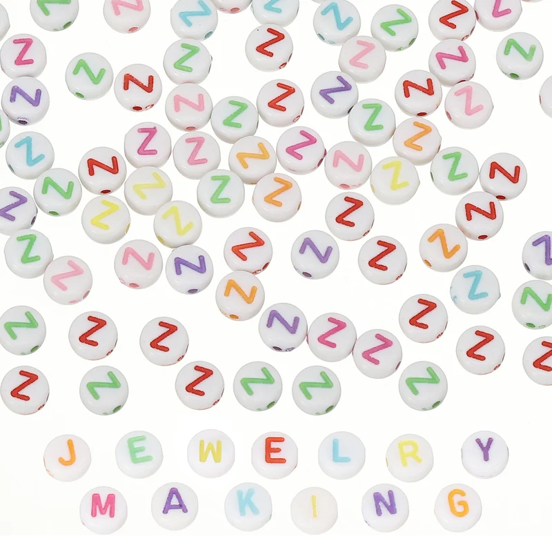 Alphabet Beads, 100 Pcs Rainbow Letter Beads Acrylic Charms, 4x7mm, Letter Z