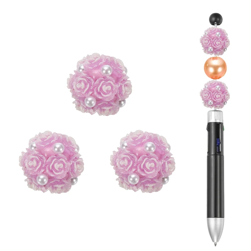 5 Pcs Rhinestone Focal Beads for Pens, 0.8" Glass Flower Beads, Dark Purple