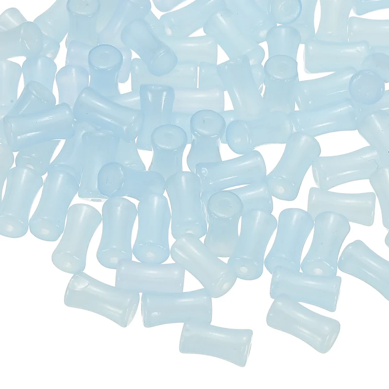100 Pcs Glass Tube Beads, 6x12mm Bamboo Stick Tube Beads, Light Blue