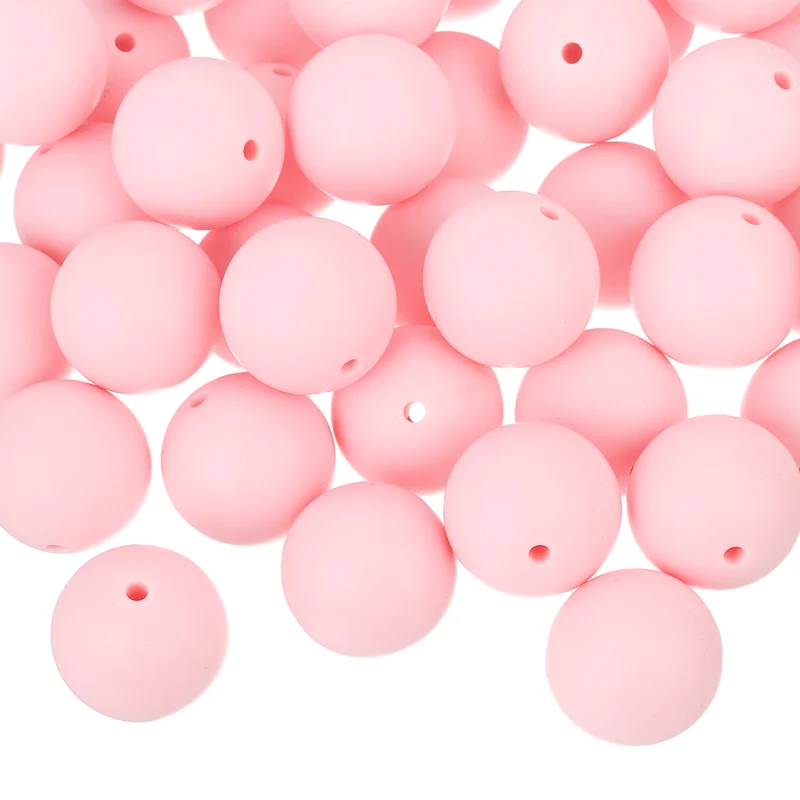 50Pcs 19mm Silicone Beads Round Loose Rubber Bead for DIY Light Pink