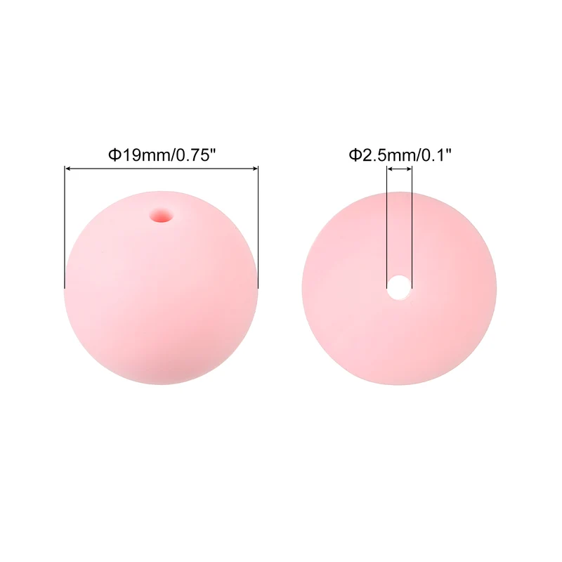 50Pcs 19mm Silicone Beads Round Loose Rubber Bead for DIY Light Pink