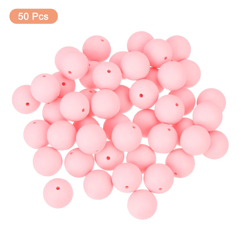 50Pcs 19mm Silicone Beads Round Loose Rubber Bead for DIY Light Pink