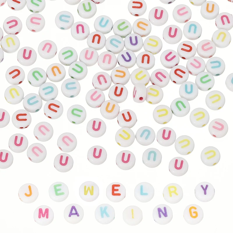 Alphabet Beads, 100 Pcs Rainbow Letter Beads Acrylic Charms, 4x7mm, Letter U