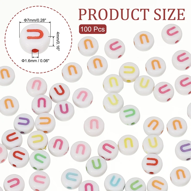 Alphabet Beads, 100 Pcs Rainbow Letter Beads Acrylic Charms, 4x7mm, Letter U