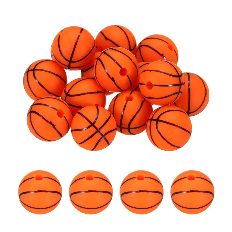 15Pcs Silicone Sports Beads 12mm Ball Shaped Beads Basketball)