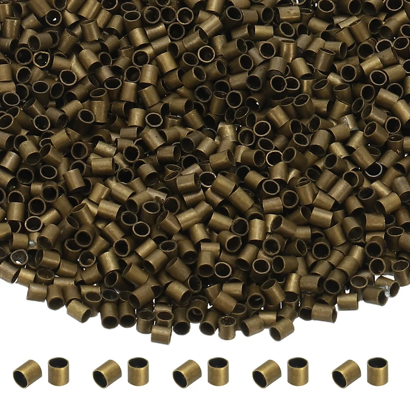 2000 Pcs Tube Crimp Beads, 1.5x1.5mm Crimp Beads for Jewelry Making, Bronze
