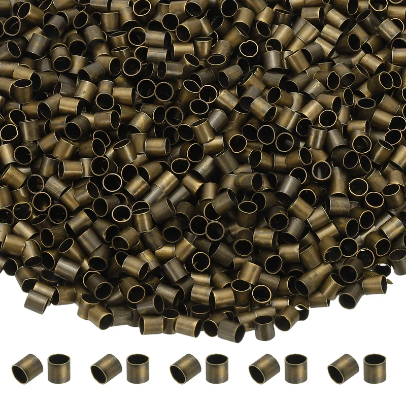 2000 Pcs Tube Crimp Beads, 2.5x2.5mm Crimp Beads for Jewelry Making, Bronze