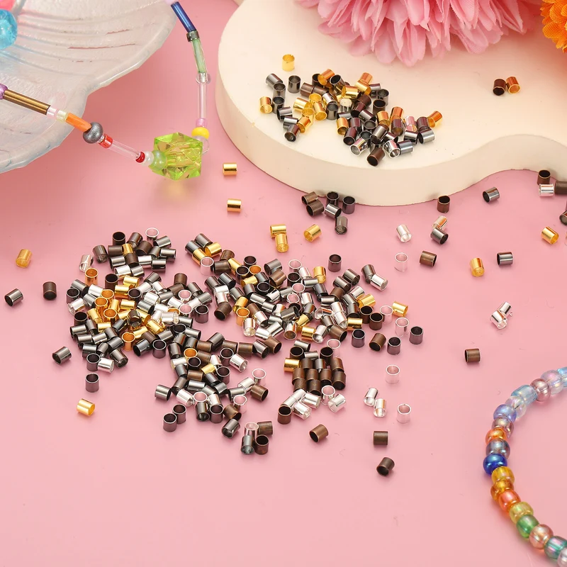 2000 Pcs Tube Crimp Beads, 2.5x2.5mm Crimp Beads for Jewelry Making, Bronze