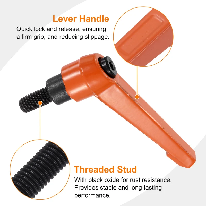 Clamping Lever Handles for Lathe, M8x16mm Male Thread Orange 2Pcs