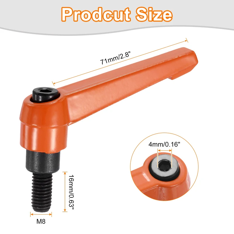 Clamping Lever Handles for Lathe, M8x16mm Male Thread Orange