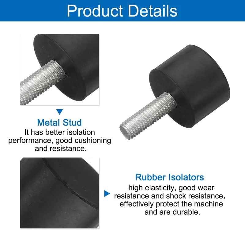 8Pcs Thread Levelling Feet, 1.38"x0.98" with M10x30mm Studs, Black