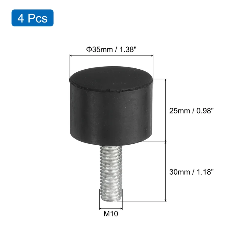 4Pcs Thread Levelling Feet, 1.38"x0.98" with M10x30mm Studs, Black