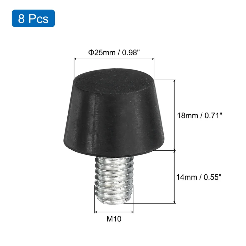 8Pcs Thread Levelling Feet, 0.98"x0.71" with M10x14mm Studs, Black