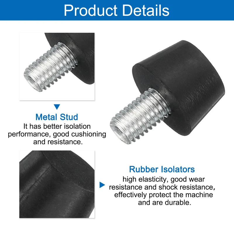 4Pcs Thread Levelling Feet 0.98"x0.71" with M10x14mm Studs Black