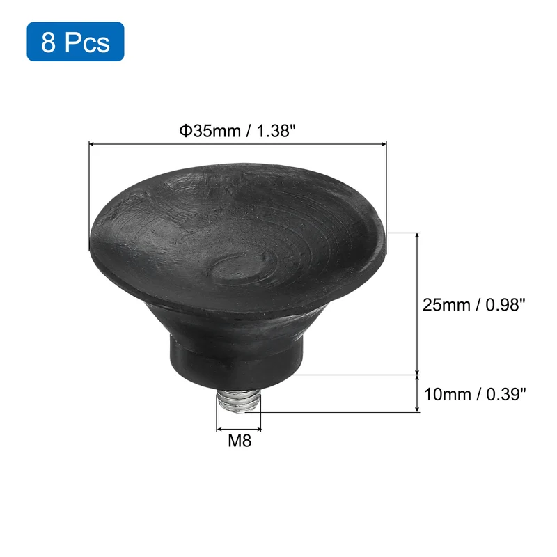 8Pcs Thread Levelling Feet, 1.97"x0.98" with M8x10mm Studs, Black