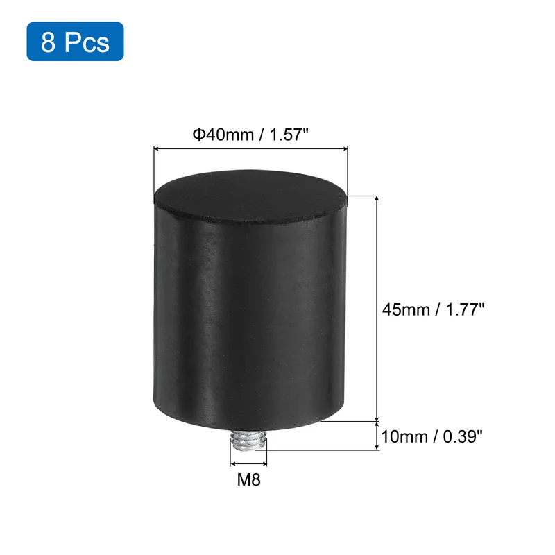 8Pcs Thread Levelling Feet, 1.57"x1.77" with M8x10mm Studs, Black