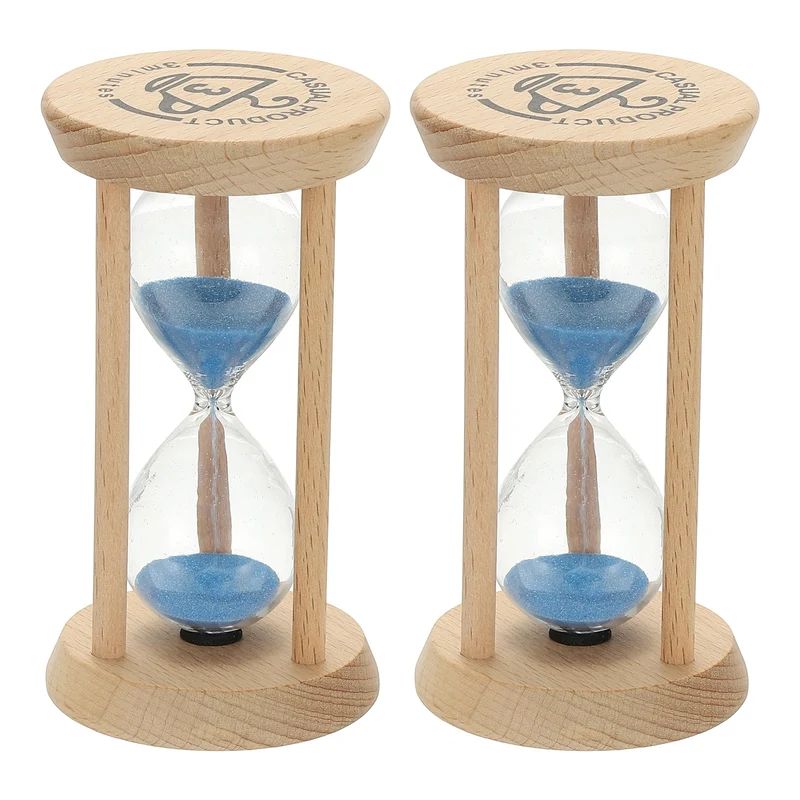 2Pcs 3 Minutes Sand Timer, Wooden Sand Watch for Home, Blue