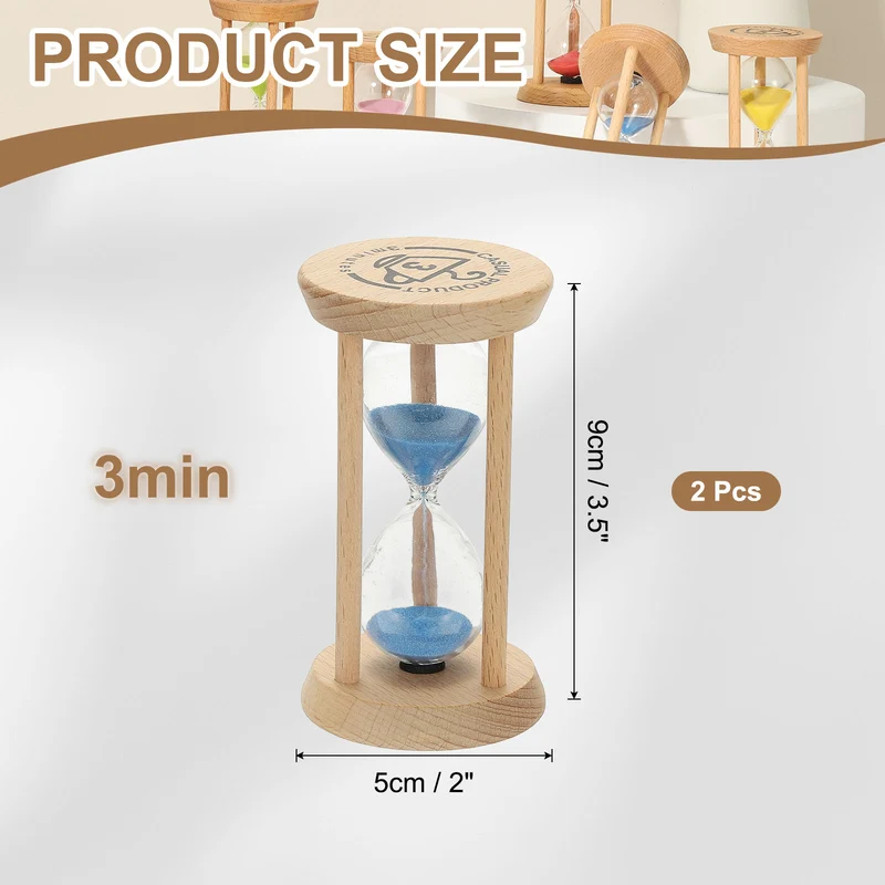 2Pcs 3 Minutes Sand Timer, Wooden Sand Watch for Home, Blue