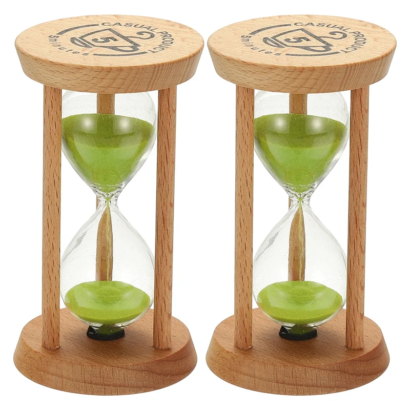 2Pcs 5 Minutes Sand Timer, Wooden Sand Watch for Home, Green