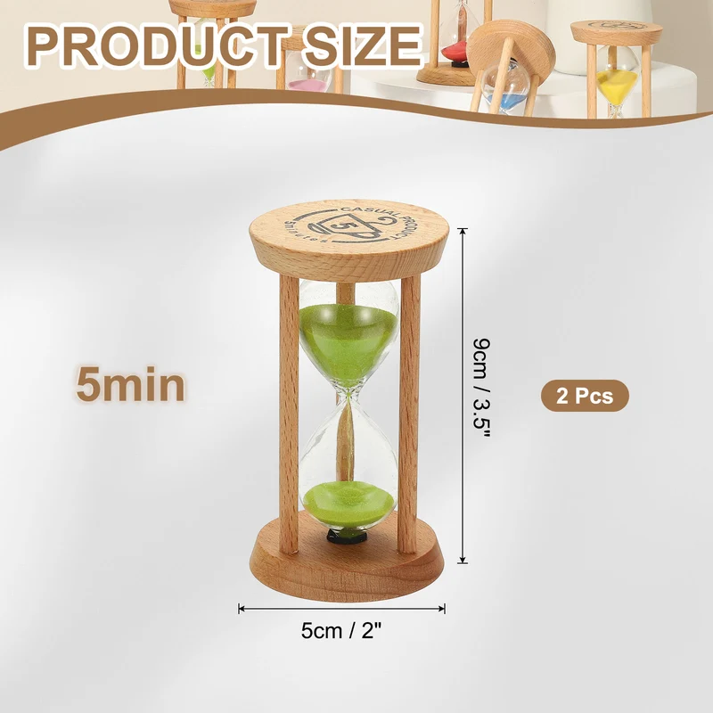 2Pcs 5 Minutes Sand Timer, Wooden Sand Watch for Home, Green