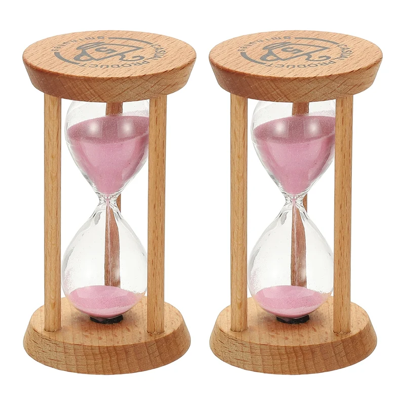 2Pcs 5 Minutes Sand Timer, Wooden Sand Watch for Home, Pink