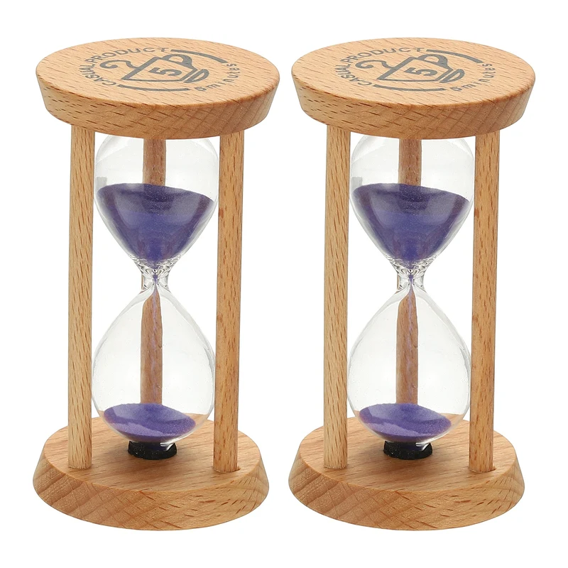 2Pcs 5 Minutes Sand Timer, Wooden Sand Watch for Home, Purple