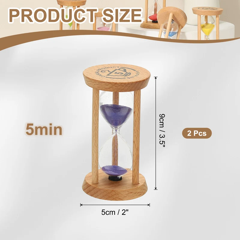 2Pcs 5 Minutes Sand Timer, Wooden Sand Watch for Home, Purple
