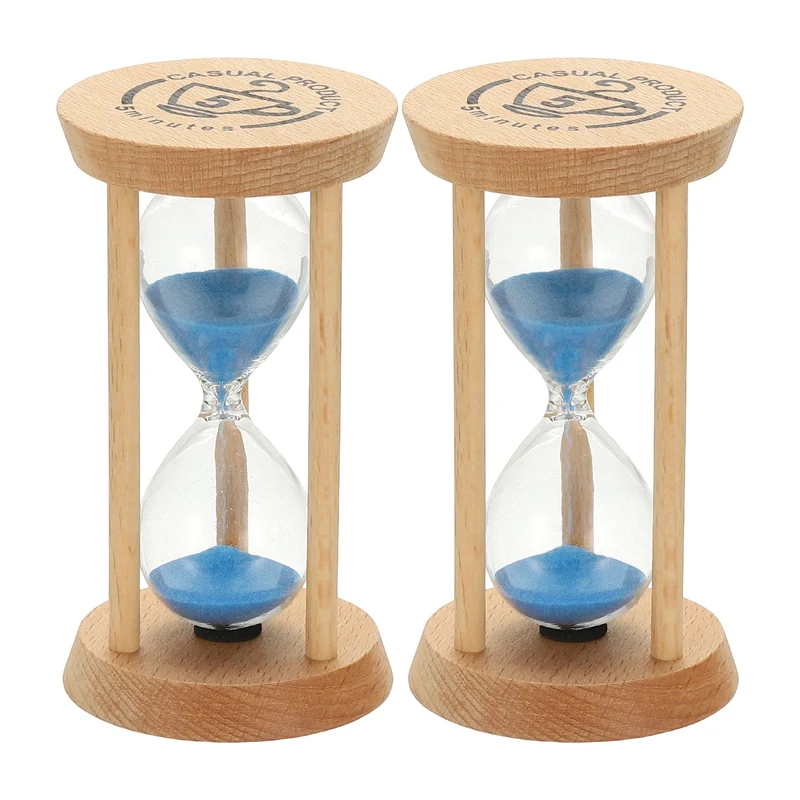 2Pcs 5 Minutes Sand Timer, Wooden Sand Watch for Home, Blue