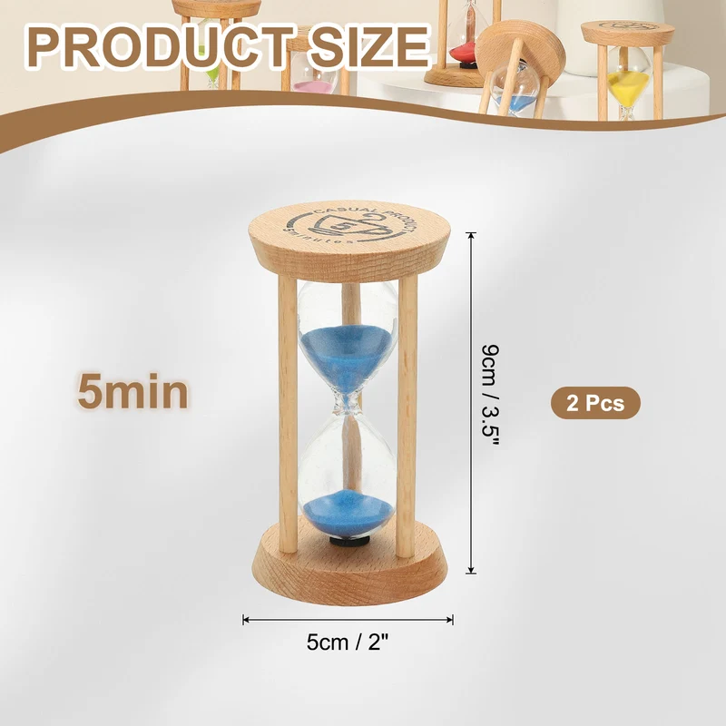 2Pcs 5 Minutes Sand Timer, Wooden Sand Watch for Home, Blue