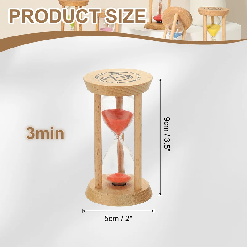1Pcs 3 Minutes Sand Timer, Wooden Sand Watch for Home, Red