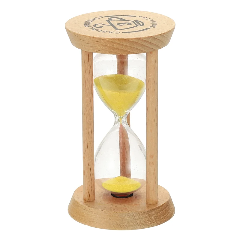 1Pcs 3 Minutes Sand Timer, Wooden Sand Watch for Home, Yellow