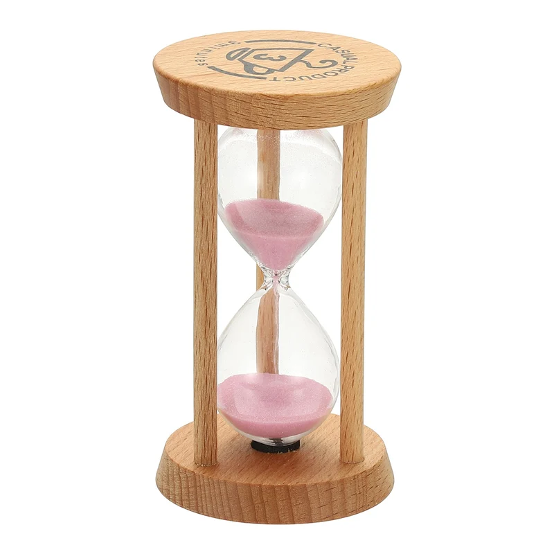 1Pcs 3 Minutes Sand Timer, Wooden Sand Watch for Home, Pink