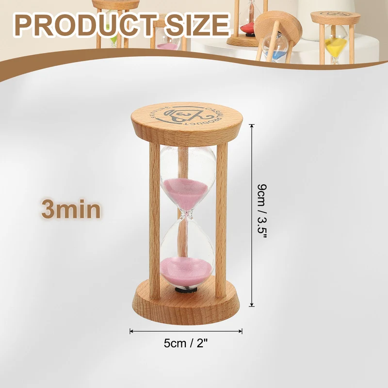 1Pcs 3 Minutes Sand Timer, Wooden Sand Watch for Home, Pink