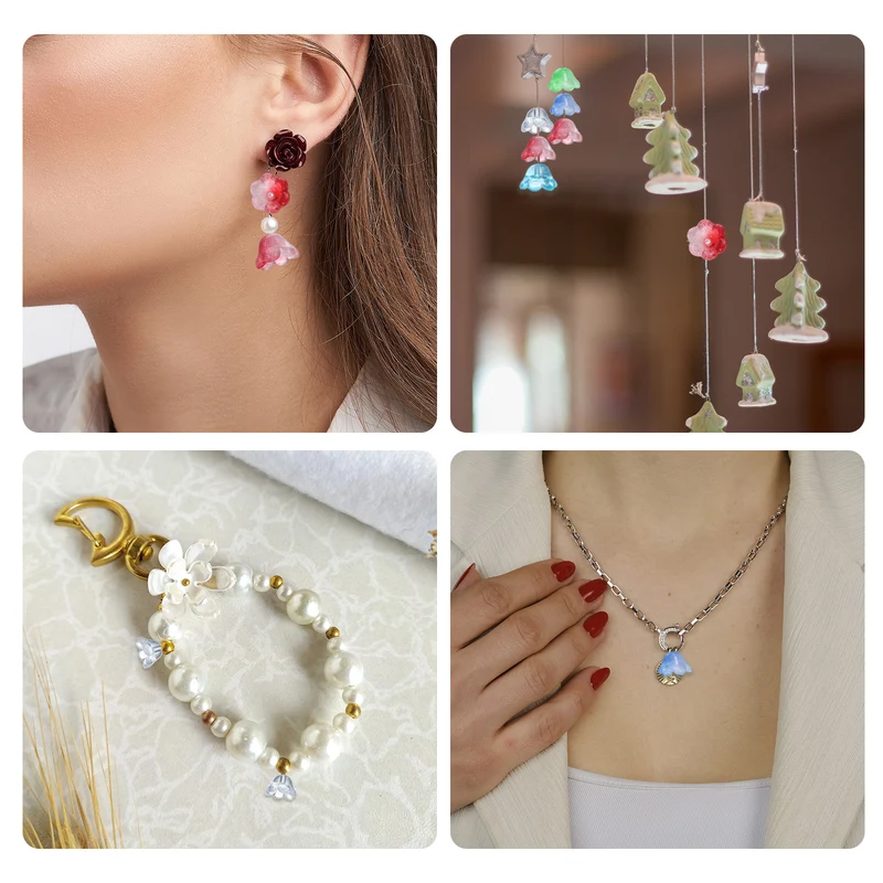 100 Pcs Glass Flower Beads for Jewelry Making, Loose Bead Charm, Yellow Green