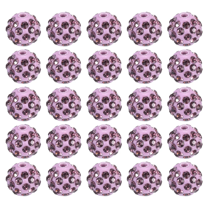50Pcs 10mm Rhinestone Clay Beads Crystal Disco Bead for DIY Light Purple