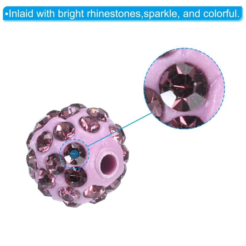 50Pcs 10mm Rhinestone Clay Beads Crystal Disco Bead for DIY Light Purple